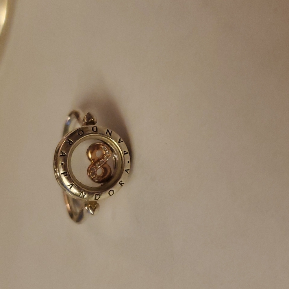 Pandora  Locket Ring size 58 with 1 petite charm rose gold infinite sign